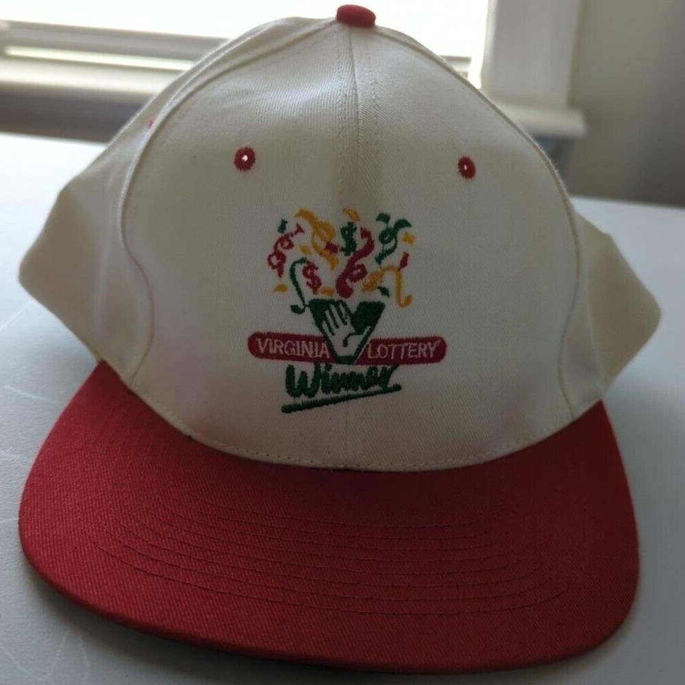 VTG VA Virginia Lottery Winner White Red Green Baseball Cap Hat Adjustable‎